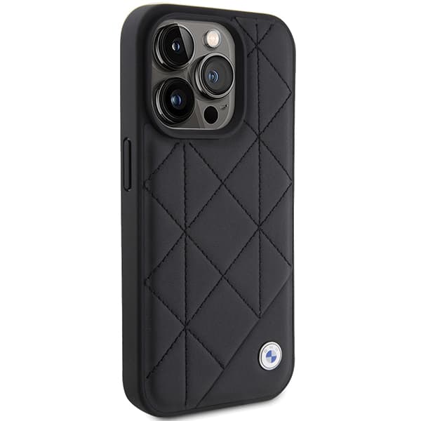 BMW lædercover i quiltet materiale til iPhone 15 Pro Max, sort