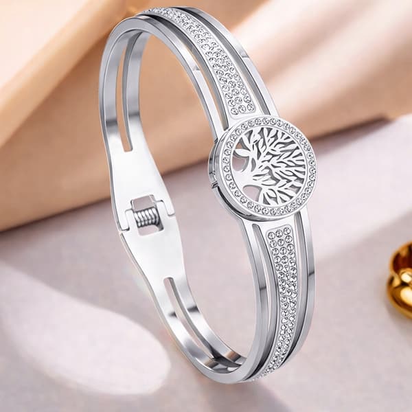 SILVERARMBAND Diamant Damzirkoner Livets träd Lycka