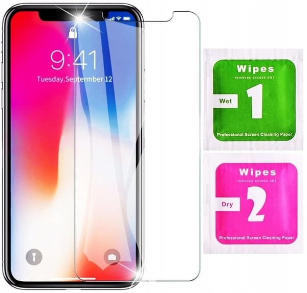 Etui til iPhone X/XS Sort, Mat, Tyndt Hus, Silikone + 9H GLAS
