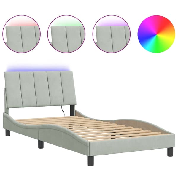 vidaXL Sängram med LED ljusgrå 100x200 cm sammet