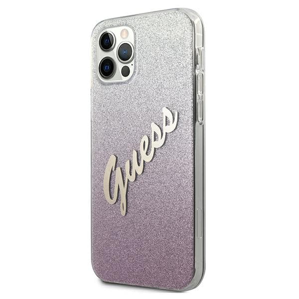 Guess Glitter Gradient Script -suojakuori iPhone 12/12 Prolle, pinkki