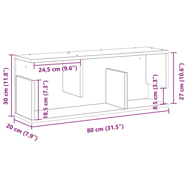 vidaXL vægreol 80x20x30 cm sort træbaseret materiale