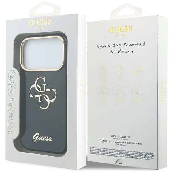 Guess IML 4G Script Metal-cover til iPhone 17 Pro i blåt
