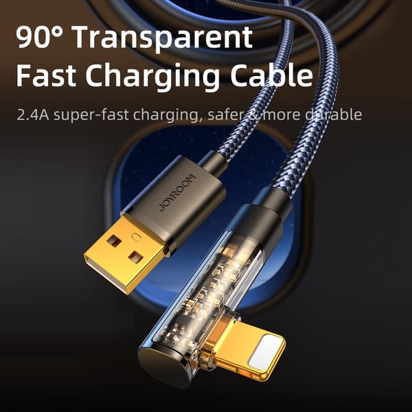 iPhone USB-A - Lightning 2.4A kulmakaapeli 1.2m sininen