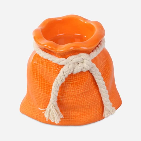 Dekorativ orange poselysholder med snor