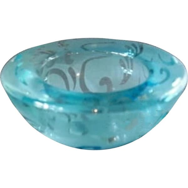 Låg ljusstake i blått glas