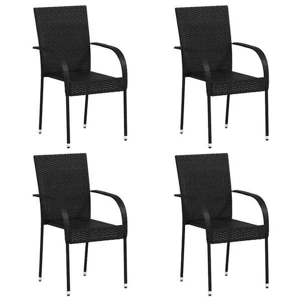 vidaXL stabelbare havestole, sæt med 4, polyrattan, sort