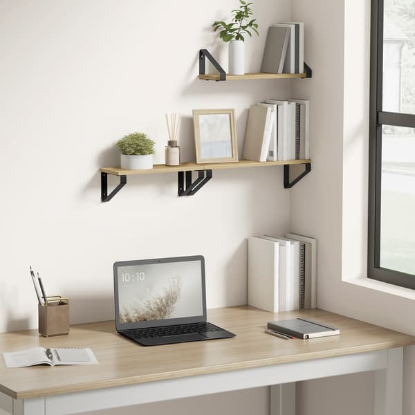 Sæt med 3 håndlavede vægreoler i egetræ, loftstil.