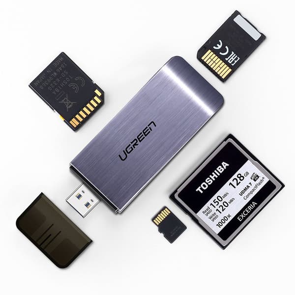 SD / micro SD / CF / MS hukommelseskortlæser USB 3.0 stik - grå