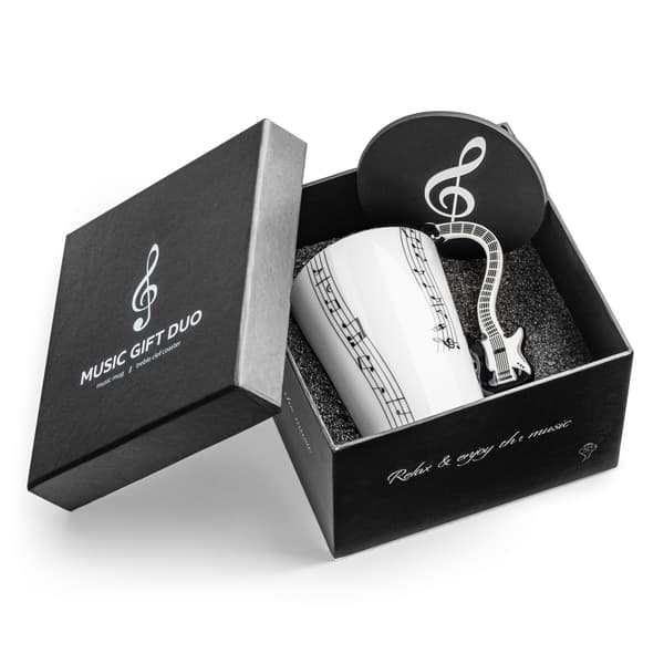 Musikduo-set - SVART ELGITARRMugg + underlägg