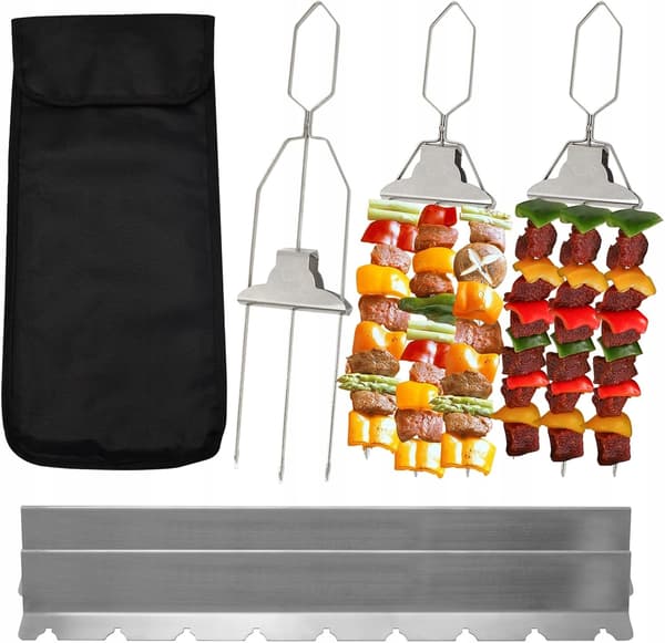 Grillspyd kebabspyd 3 stk. med pose i rustfrit stål