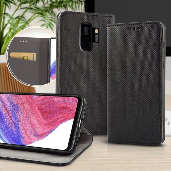 Etui til SAMSUNG GALAXY S9 PLUS /S9+ LUKKET SMART MAGNETETUIS SORT+GLAS