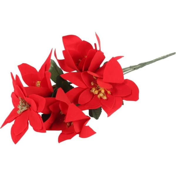 Buket med 5 fløjlsjulestjerner 32 cm, rød