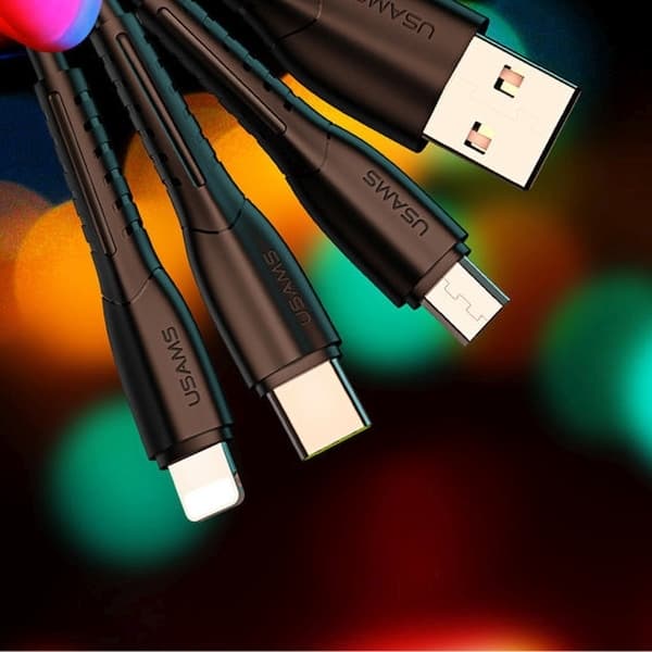 USAMS Biloplader 2xUSB C13 2.1A 3i1 (microUSB/USB-C/lightning) sort/sort NTU35YTSC13TZ