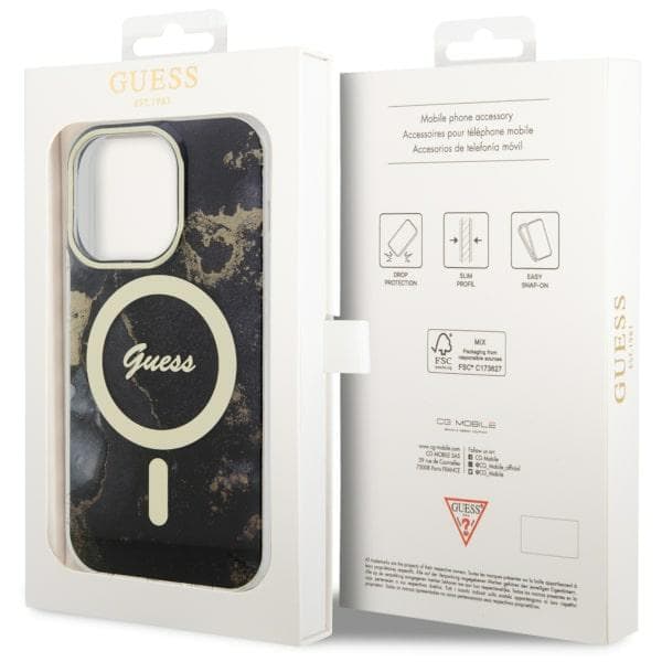 Guess Golden Marble MagSafe-etui til iPhone 14 Pro Max, sort