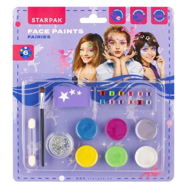 Ansigtsmaling. 6 farver plus glitter. Fe