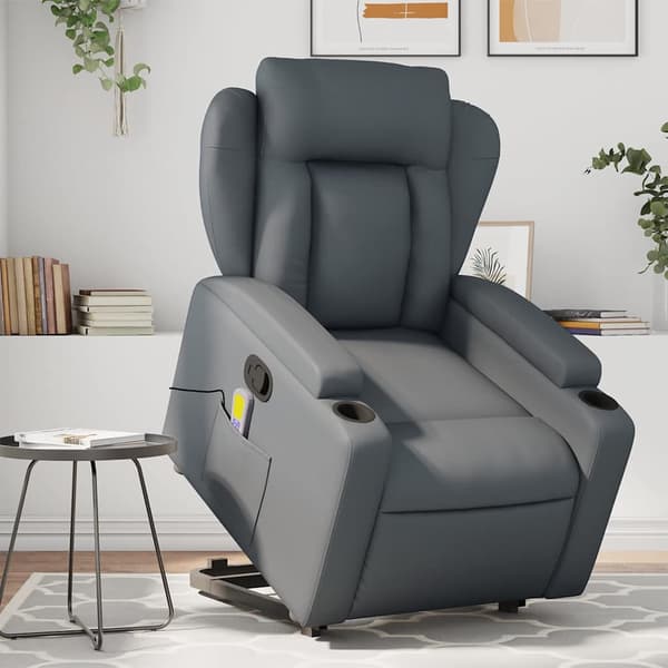vidaXL Lyftbar massagefåtölj, grå, konstläder