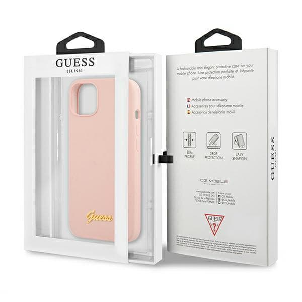 Guess Silicone Script Gold Logo MagSafe-etui til iPhone 13, lyserød/lyserød