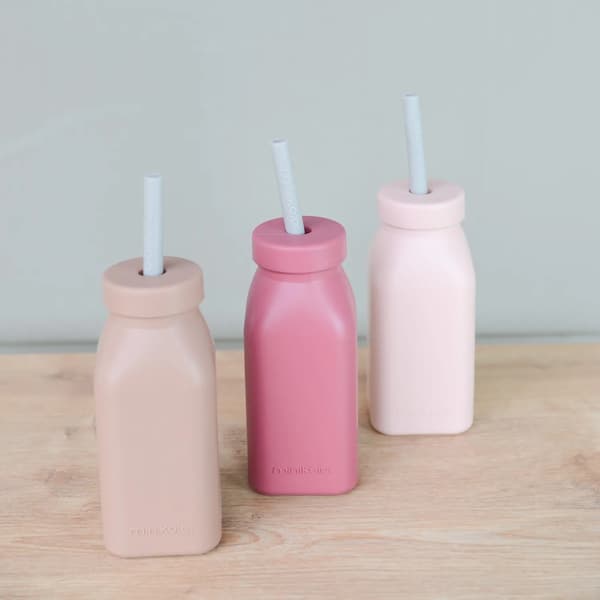 Silikonmugg för barn med sugrör och lock 200 ml 6m+ rosa
