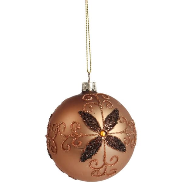 Elegant glaskula med glitterdekor, brun, 8 cm