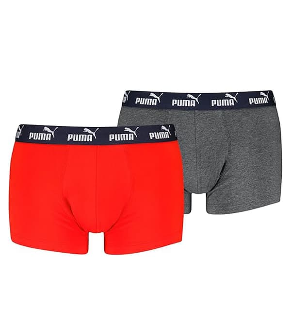Puma Miesten Elements Basic Boxer 2-Pack Punainen/Harmaa Meleerattu [701232894 003] rL