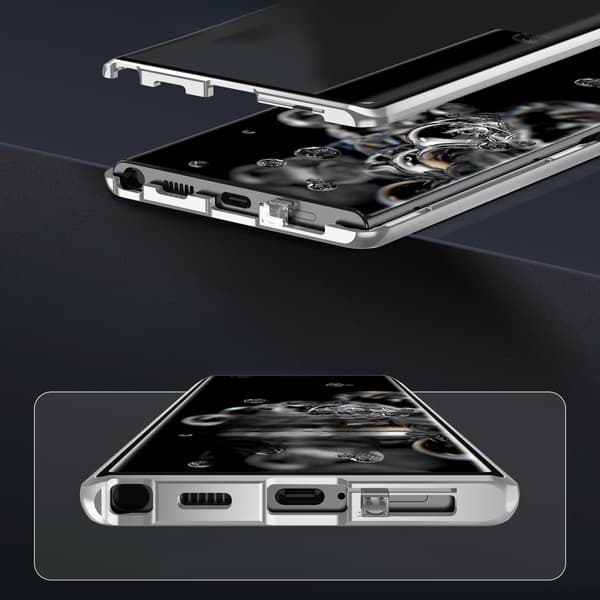 Etui til Samsung Galaxy S23 Plus, magnetisk dobbeltglas, sølv