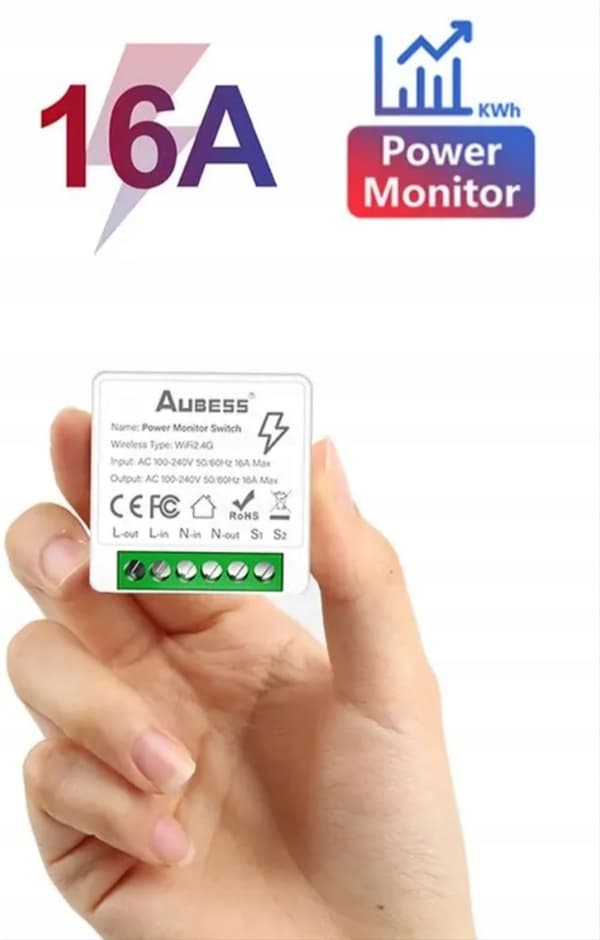Wifi Tuya Smart Switch Aubess 16A DIY-switch, strømmåler, wattmåler