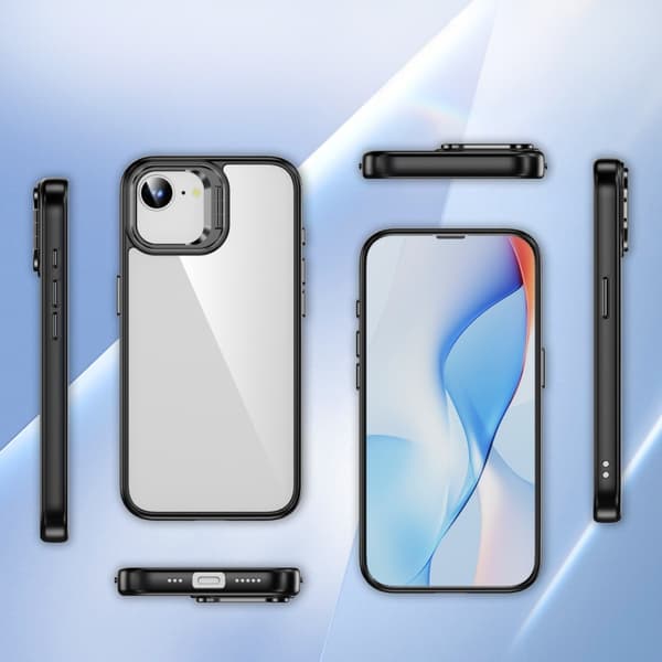 Etui til iPhone 17e / 16e, Stativramme, Transparent / Sort