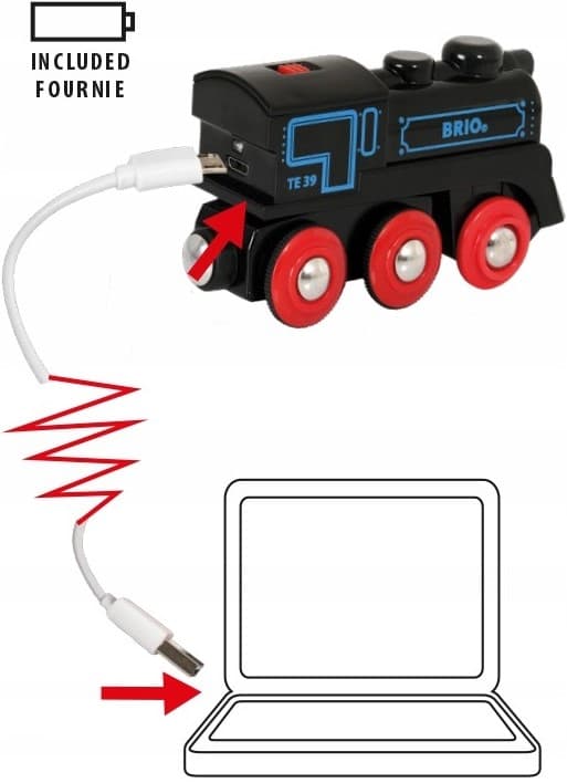 Brio toglegetøj med batteri og USB-kabel til børnetog
