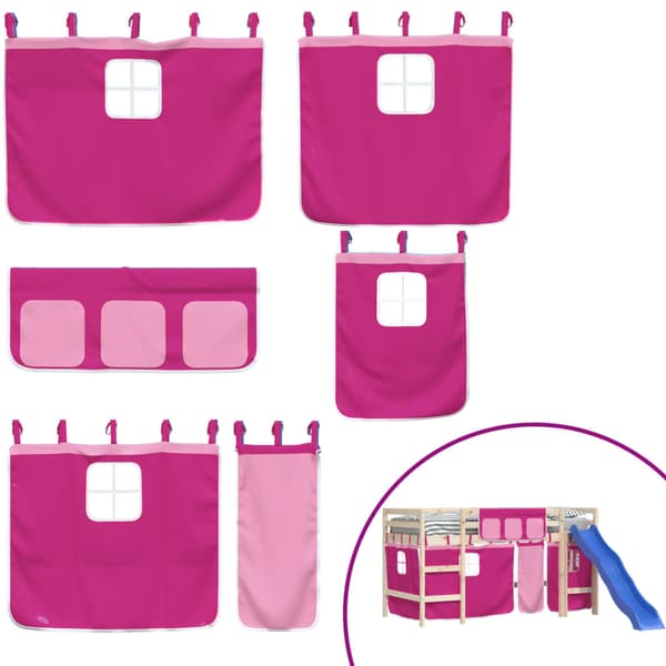 vidaXL Gardiner för loftsäng, rosa, polyester