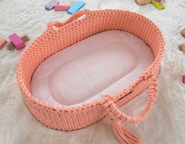 Moses Basket BOHO Bomullsdockbärare med Trävagga - Persika