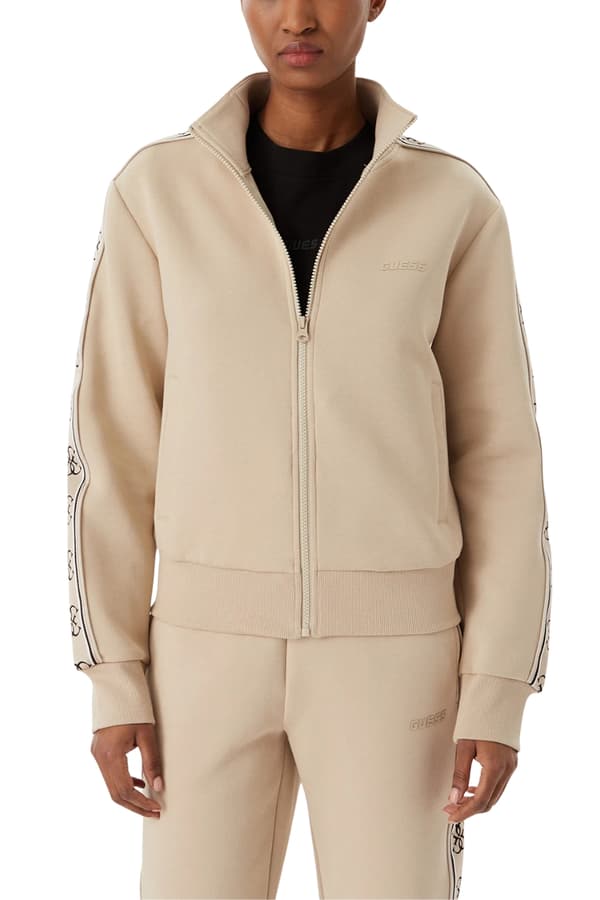 Guess Beige Damesweatshirt med Lynlås og Striber Britney M
