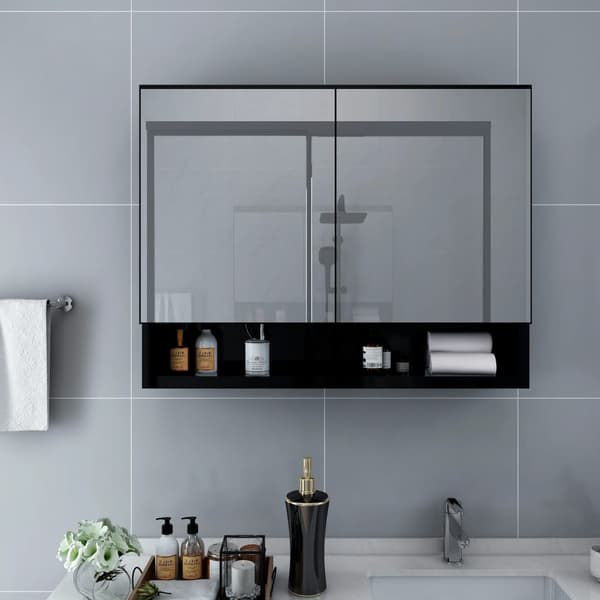 vidaXL badeværelsesskab med spejl og LED-lys, sort, 80x15x60 cm, MDF