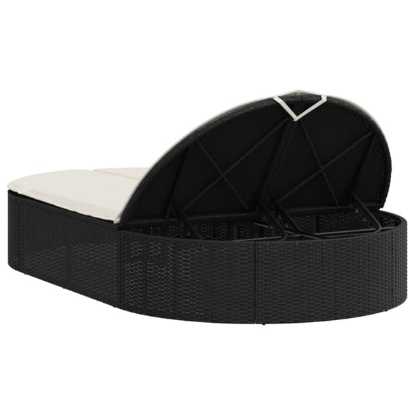 vidaXL dobbelt dagseng med hynder, sort, polyrattan