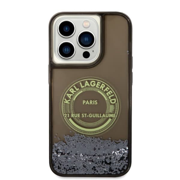 Karl Lagerfeld Liquid Glitter RSG-cover til iPhone 14 Pro, sort