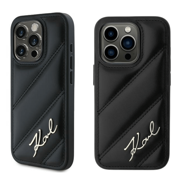 Karl Lagerfeld Diagonal Quilted Script -suojakuori iPhone 15 Pro Maxille, musta