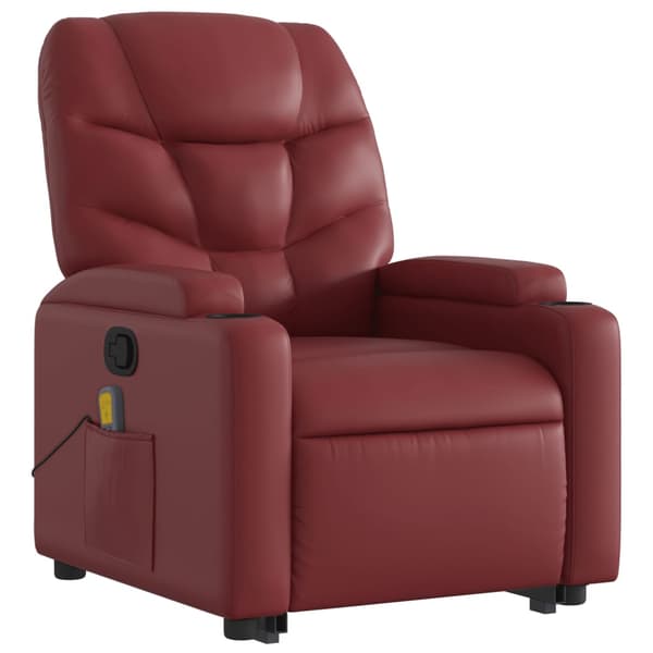 vidaXL Lyftbar Massagefåtölj, Vinröd, Konstläder