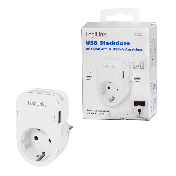 LogiLink opladeradapterstik USB-C USB-A rejsetelefonholder