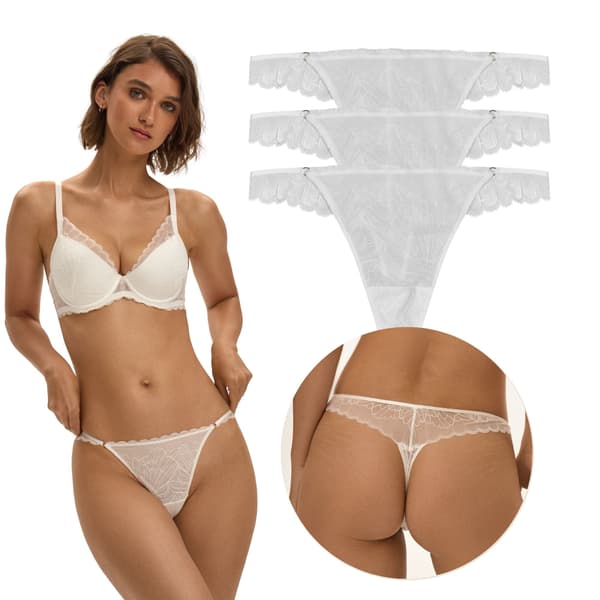 3-pack Esotiq Oprah L spetstrosor med guldfärgade meshringar