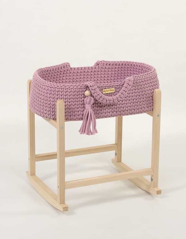 Moses Basket BOHO Bomullsdockbärare med Trävagga - Lavendel