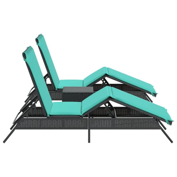 vidaXL liggestole med bord, sæt med 2, sort, polyrattan