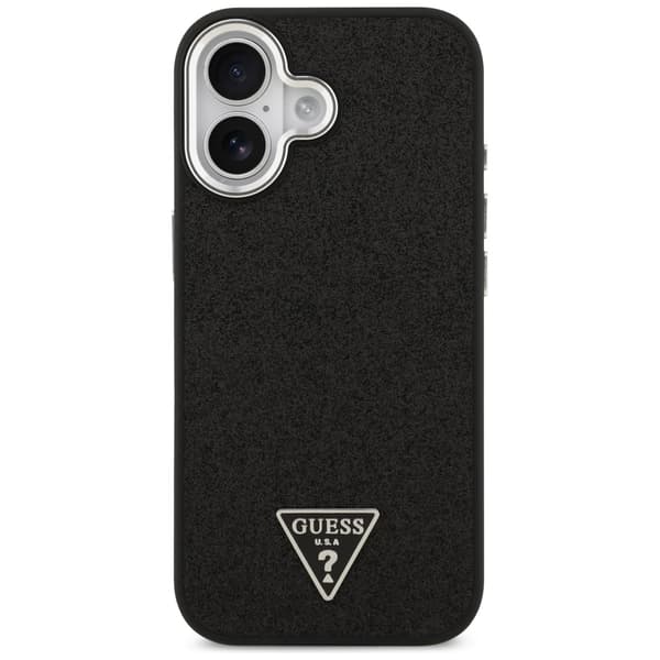 Guess Glitter Triangle Logo MagSafe -kotelo iPhone 17:lle, musta