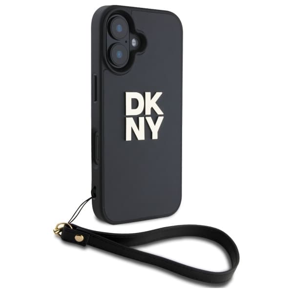 DKNY Wrist Strap Stock Logo-cover til iPhone 16, sort