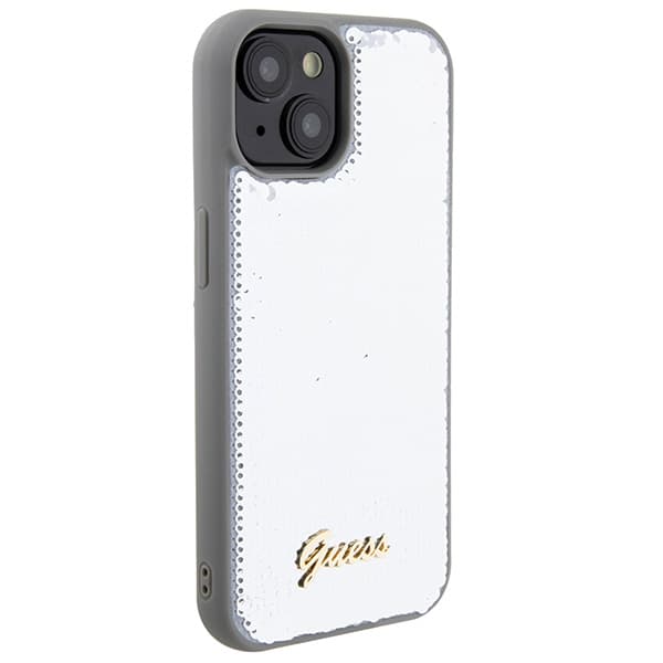 Guess Sequin Script Metal-skal till iPhone 15, silver/silver
