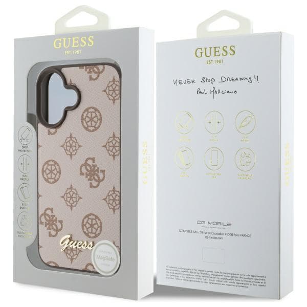 Guess Peony Script MagSafe-skal till iPhone 16, brunt