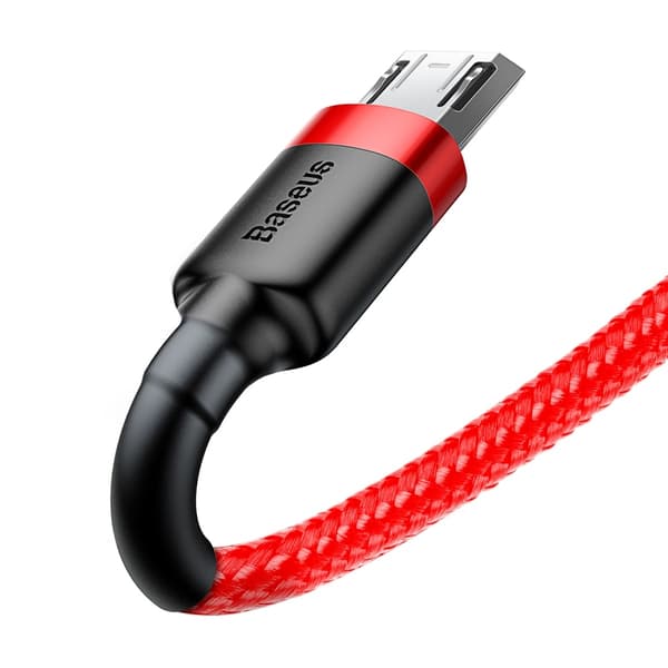 Holdbart fleksibelt kabel USB microUSB QC3.0 2.4A 1M rød