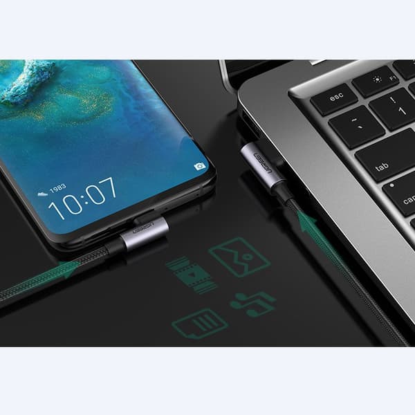 Vinklet USB - USB-C QC 3.0 3A 1m gråt kabel