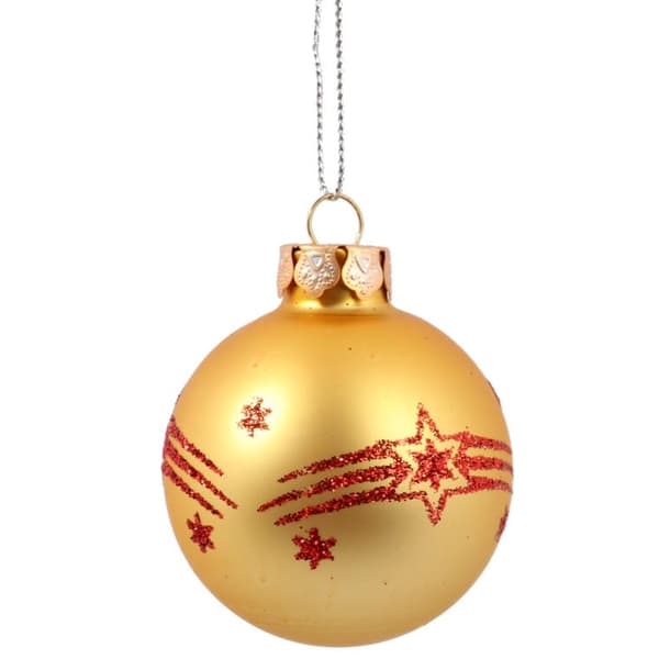 Guldfärgade glaskulor med glitterdekor - Set med 5 st. 6 cm