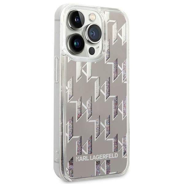 Karl Lagerfeld Liquid Glitter Monogram-skal till iPhone 14 Pro, Silver