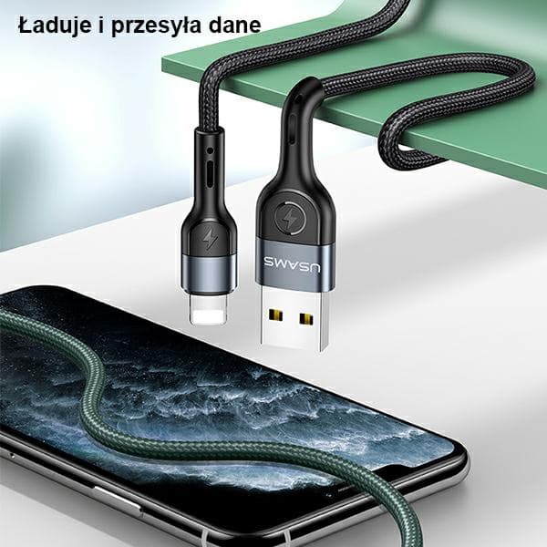 USAMS Punottu U55 2A USB-A - Lightning -kaapeli 1m musta